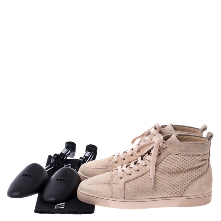 Pre Owned Christian Louboutin Beige Suede High Top Lace Up Sneakers Size 45