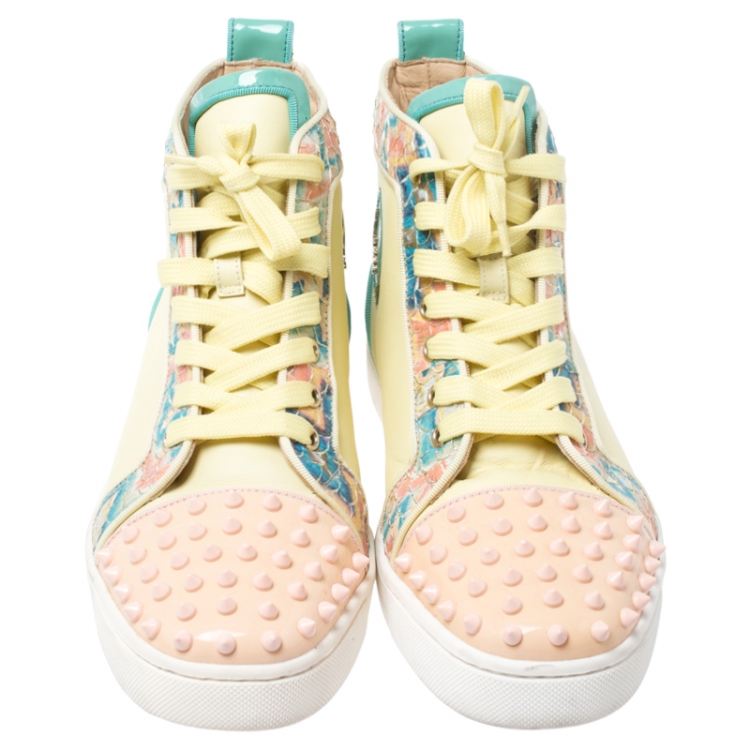 Pre Owned Christian Louboutin Multicolor Leather Louis Spike High Top Sneakers Size 41