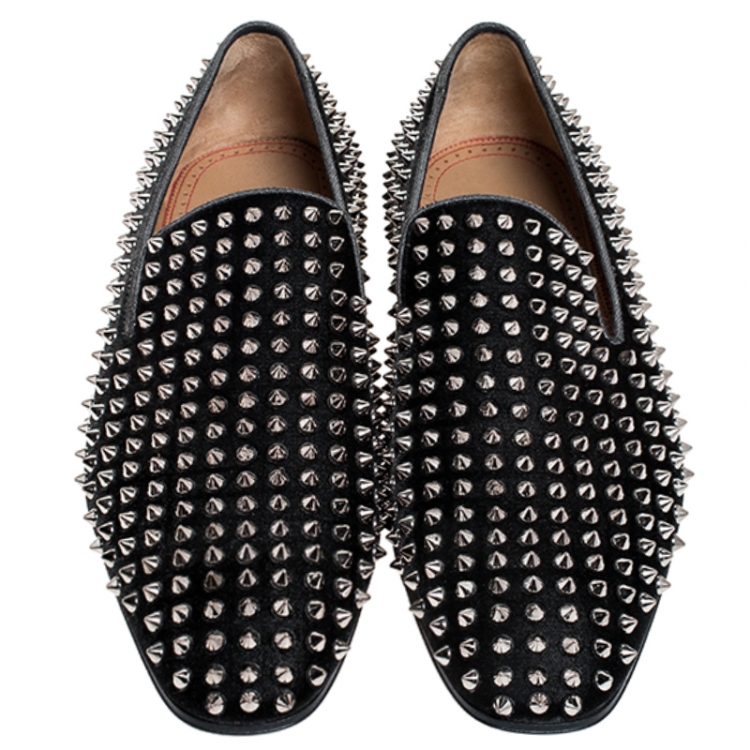 Pre Owned Christian Louboutin Black Dandelion Spikes Loafer Size 43