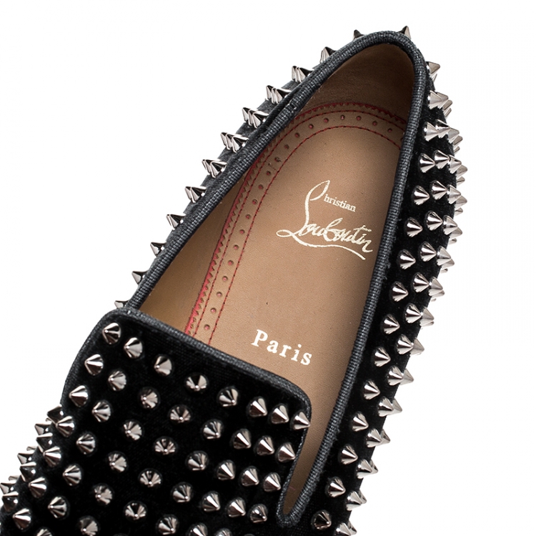 Pre Owned Christian Louboutin Black Dandelion Spikes Loafer Size 43