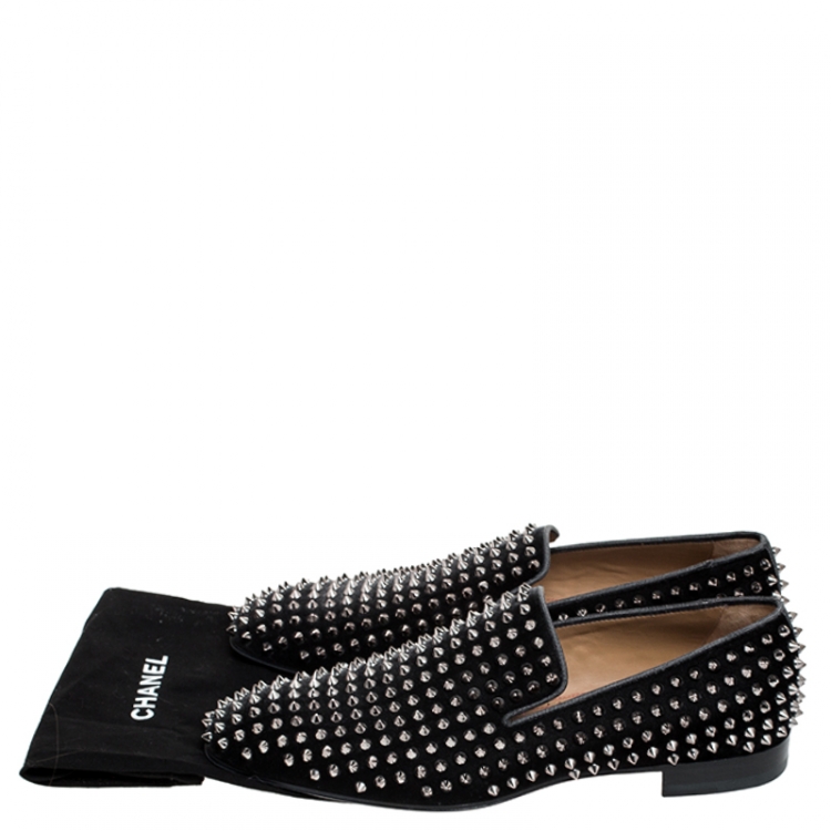 Pre Owned Christian Louboutin Black Dandelion Spikes Loafer Size 43