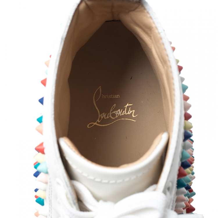 Pre Owned Christian Louboutin White Leather Multicolor Louis Spikes Lace Up High Top Sneakers Size 40.5