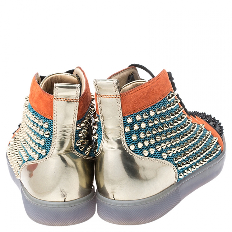 Pre Owned Christian Louboutin Multicolor Mesh, Suede And Leather Lou Spikes Orlato Sneakers Size 40