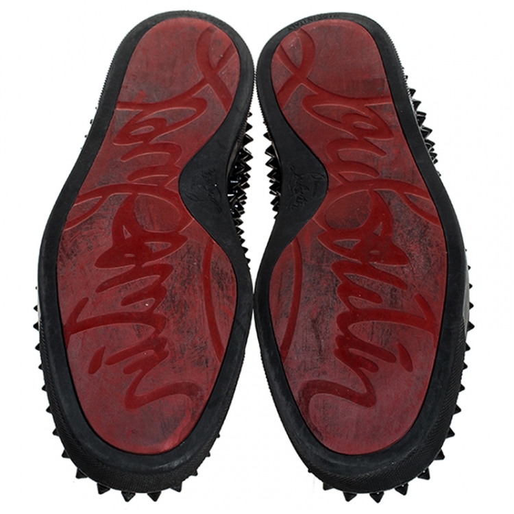Pre Owned Christian Louboutin Black Leather Roller Boat Spiked Slip On Sneakers Size 40