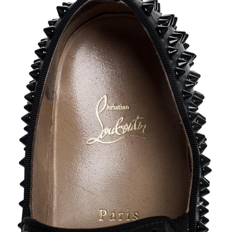 Pre Owned Christian Louboutin Black Leather Roller Boat Spiked Slip On Sneakers Size 40