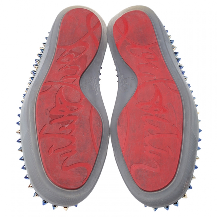 Pre Owned Christian Louboutin Blue/Green Patent Leather Dandelion Spikes Loafers Size 41
