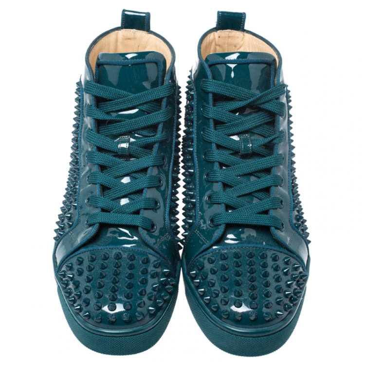 Pre Owned Christian Louboutin Teal Patent Leather Louis Spike High Top Sneakers Size 40.5