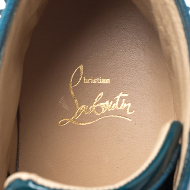 Pre Owned Christian Louboutin Teal Patent Leather Louis Spike High Top Sneakers Size 40.5