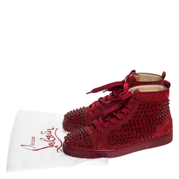Pre Owned Christian Louboutin Red Suede Louis Spike High Top Sneakers Size 40.5