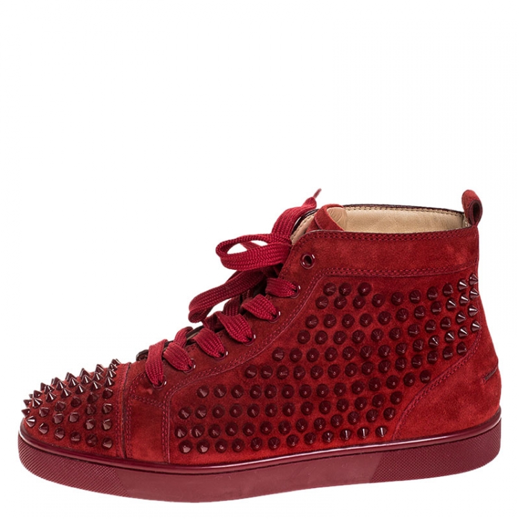 Christian Louboutin Red Suede Louis Spike High Top Sneakers Size