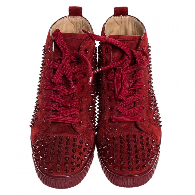 Pre Owned Christian Louboutin Red Suede Louis Spike High Top Sneakers Size 40.5