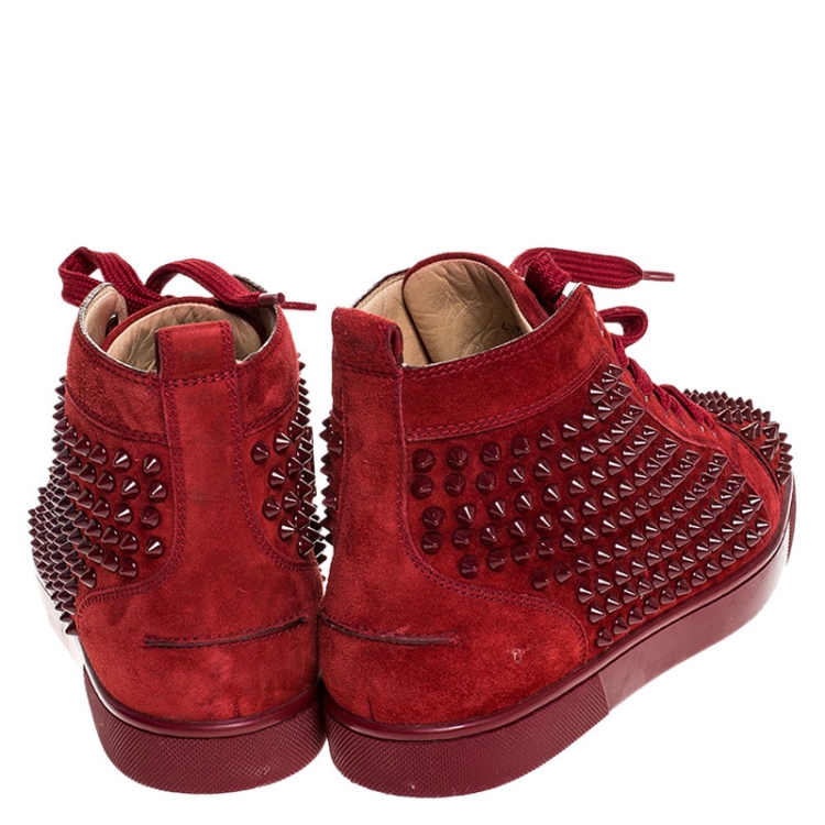 Pre Owned Christian Louboutin Red Suede Louis Spike High Top Sneakers Size 40.5