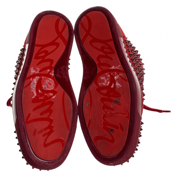 Pre Owned Christian Louboutin Red Suede Louis Spike High Top Sneakers Size 40.5