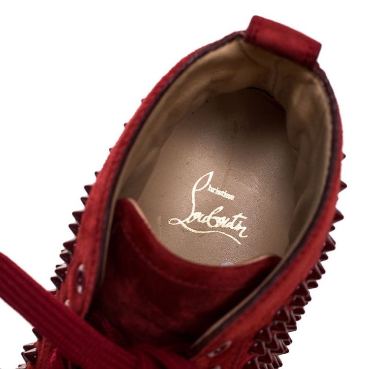 Pre Owned Christian Louboutin Red Suede Louis Spike High Top Sneakers Size 40.5