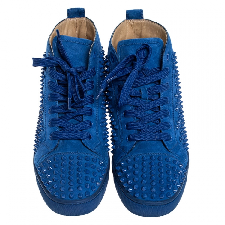 Pre Owned Christian Louboutin Blue Suede Louis Spikes High Top Sneakers Size 40.5