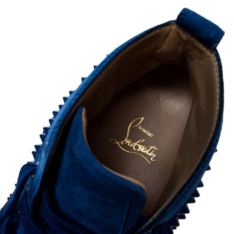 Pre Owned Christian Louboutin Blue Suede Louis Spikes High Top Sneakers Size 40.5