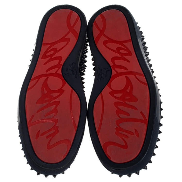 Pre Owned Christian Louboutin Navy Blue Leather Roller Boat Spiked Slip On Sneakers Size 41