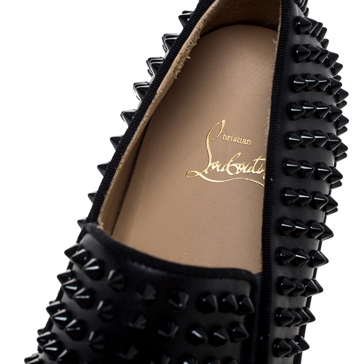 Pre Owned Christian Louboutin Navy Blue Leather Roller Boat Spiked Slip On Sneakers Size 41
