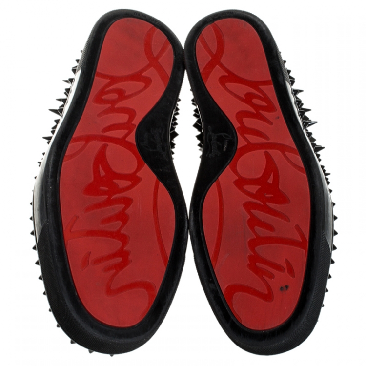 Pre Owned Christian Louboutin Black Patent Leather Pik Spiked Slip On Sneakers Size 42.5