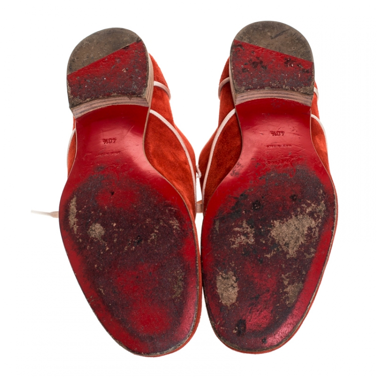 مملوكة مسبقًا Christian Louboutin Red Suede Lace Up Oxford Size Size 40.5