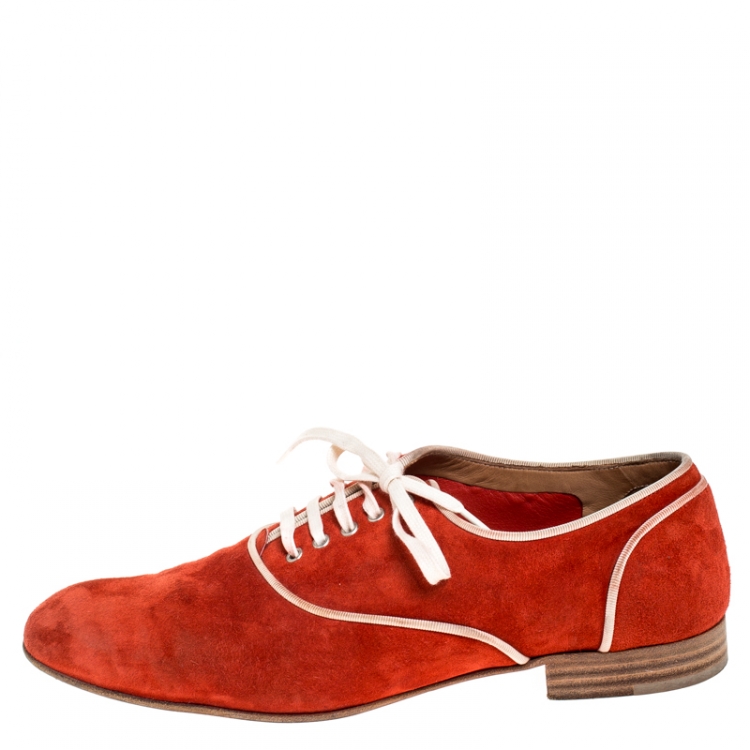 مملوكة مسبقًا Christian Louboutin Red Suede Lace Up Oxford Size Size 40.5