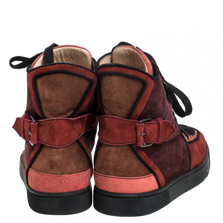 Pre Owned Christian Louboutin Two Tone Suede Alfie High Top Sneakers Size 41