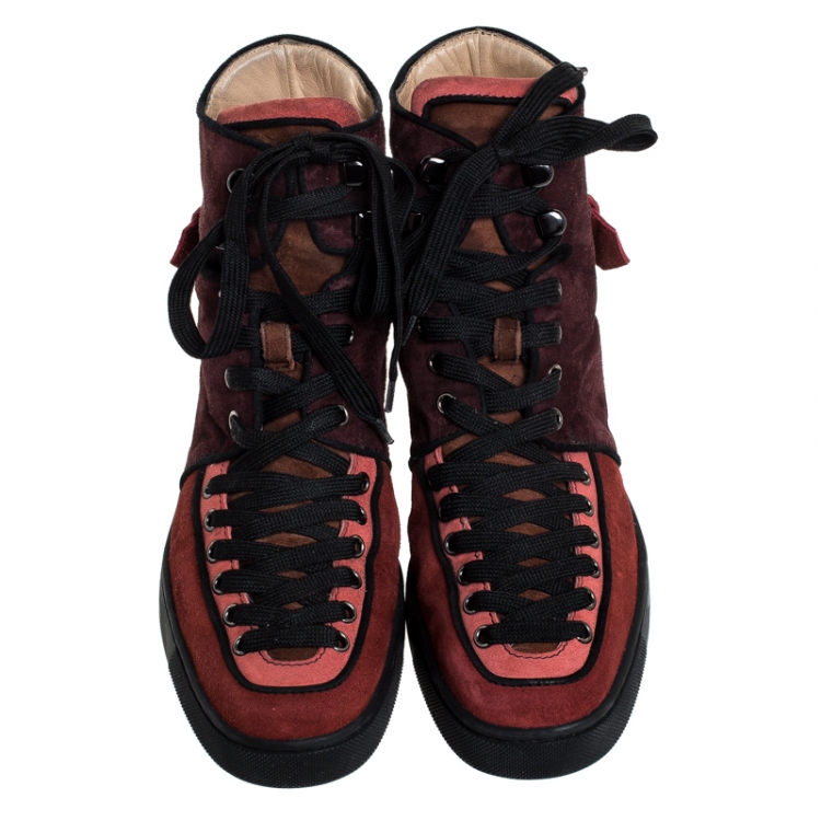 Pre Owned Christian Louboutin Two Tone Suede Alfie High Top Sneakers Size 41