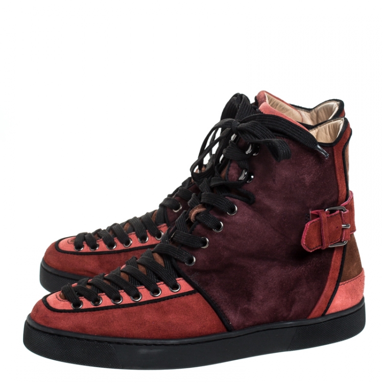 Pre Owned Christian Louboutin Two Tone Suede Alfie High Top Sneakers Size 41