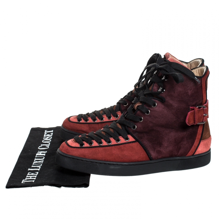 Pre Owned Christian Louboutin Two Tone Suede Alfie High Top Sneakers Size 41