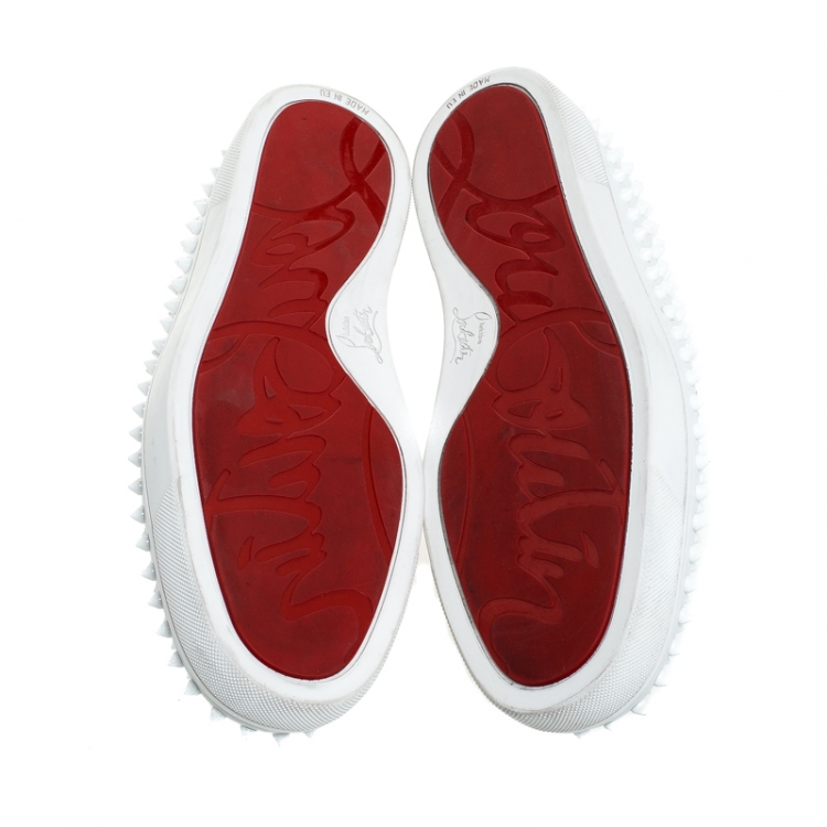 Pre Owned Christian Louboutin White Leather Roller Boat Spiked Slip On Sneakers Size 45