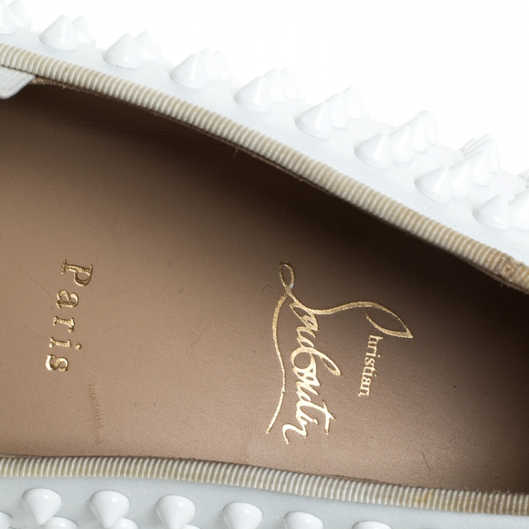 Pre Owned Christian Louboutin White Leather Roller Boat Spiked Slip On Sneakers Size 45
