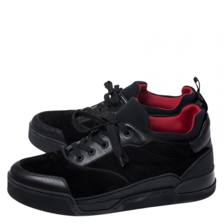 Pre Owned Christian Louboutin Black Leather, Suede and Fabric Aurelien Sneakers Size 45