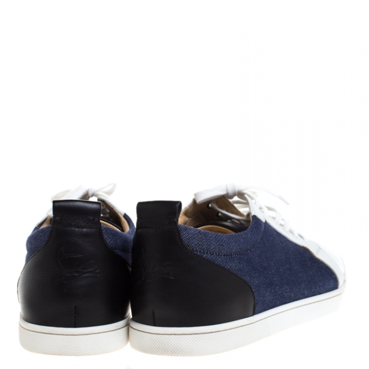 Pre Owned Christian Louboutin Tricolor Patent Leather And Denim Fabric Low Top Sneakers Size 43