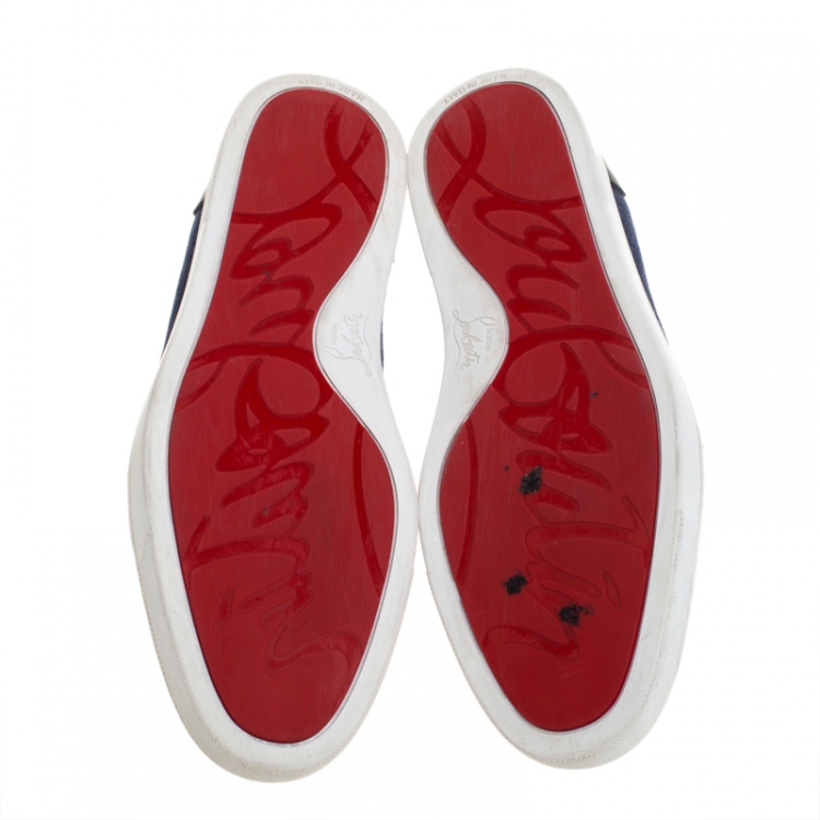 Pre Owned Christian Louboutin Tricolor Patent Leather And Denim Fabric Low Top Sneakers Size 43