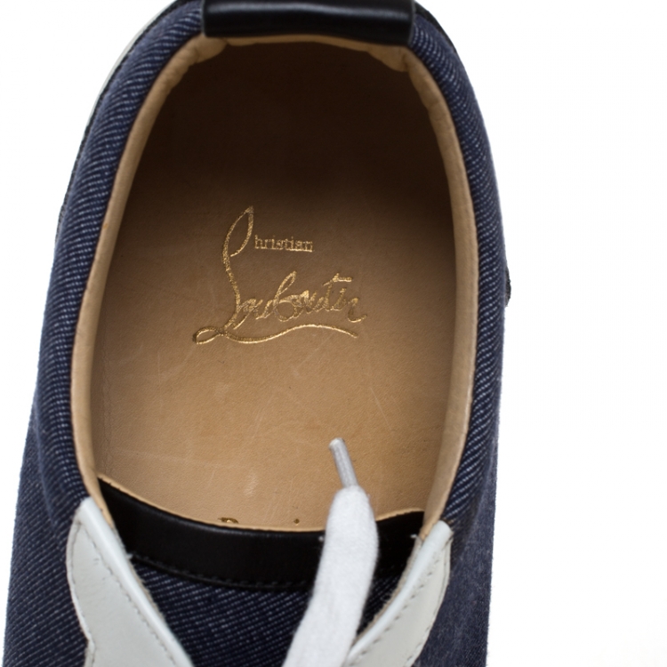Pre Owned Christian Louboutin Tricolor Patent Leather And Denim Fabric Low Top Sneakers Size 43