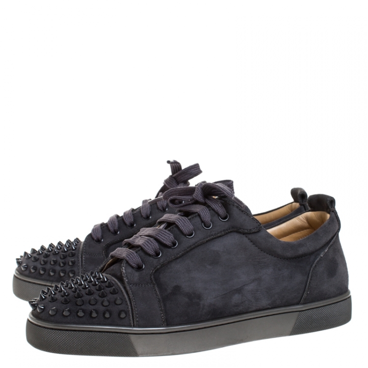 Pre Owned Christian Louboutin Black Suede Louis Junior Spikes Low Top Sneakers Size 43