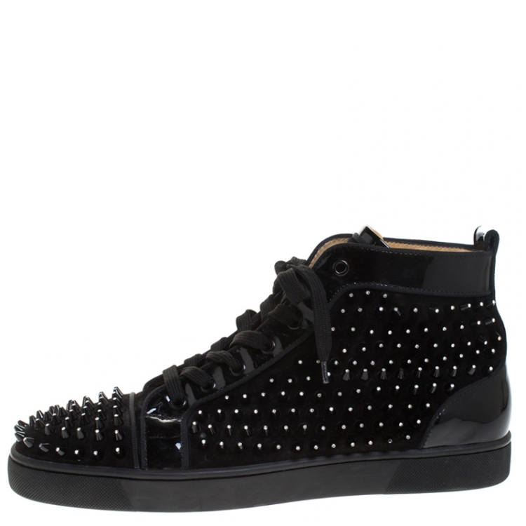 Pre Owned Christian Louboutin Black Suede Leather Louis High Top Sneakers Size 43.5