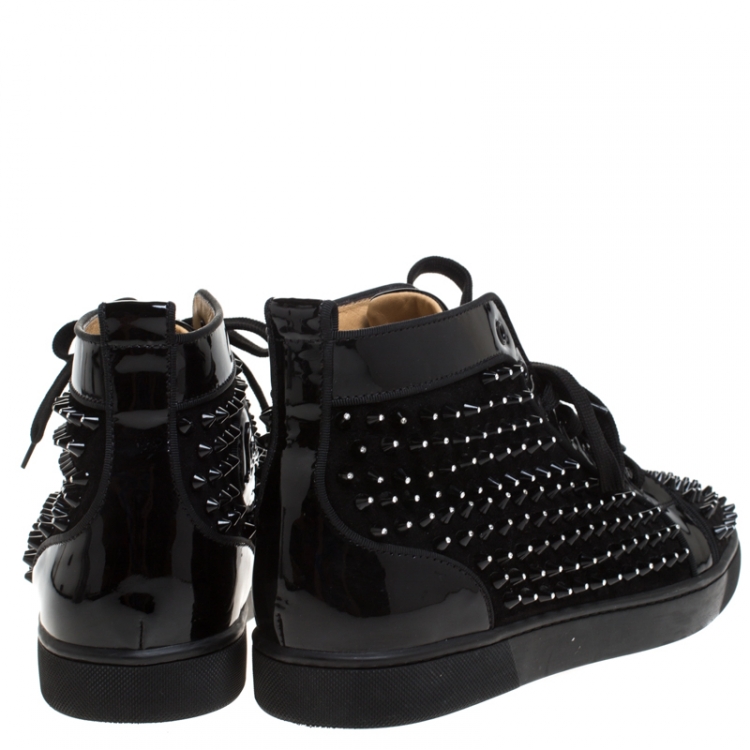 Pre Owned Christian Louboutin Black Suede Leather Louis High Top Sneakers Size 43.5