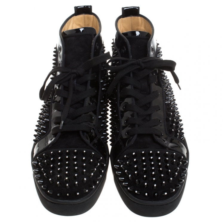 Pre Owned Christian Louboutin Black Suede Leather Louis High Top Sneakers Size 43.5