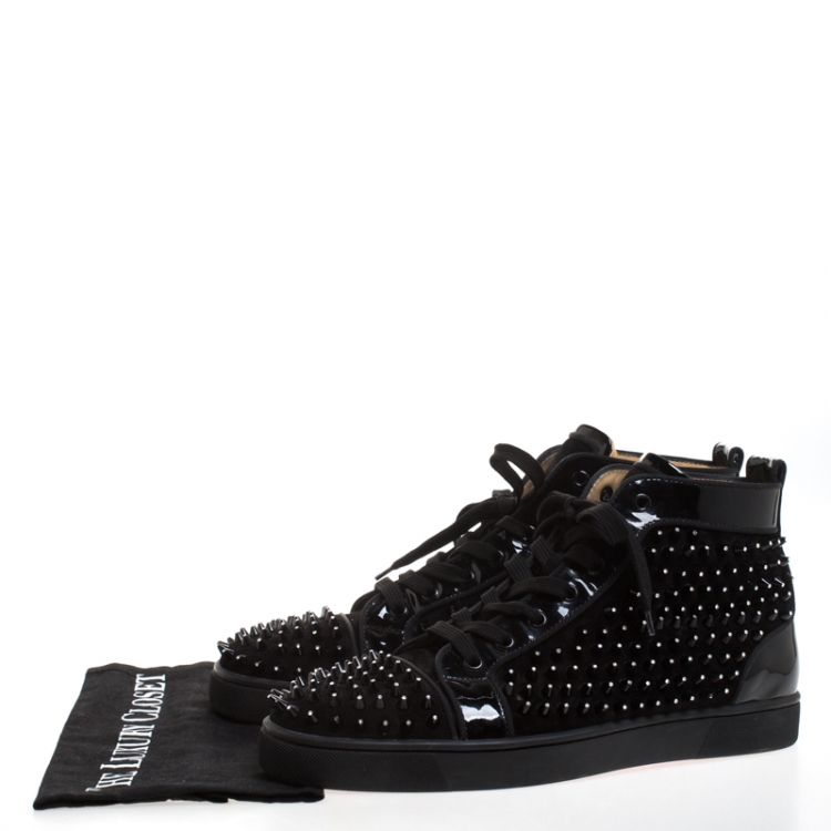Pre Owned Christian Louboutin Black Suede Leather Louis High Top Sneakers Size 43.5