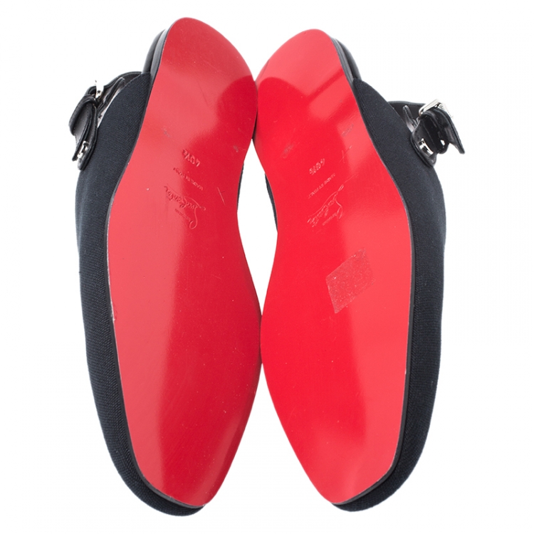 Pre Owned Christian Louboutin Blue/Black Canvas And Leather Oliveira Flats Size 40.5