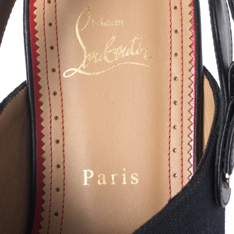 Pre Owned Christian Louboutin Blue/Black Canvas And Leather Oliveira Flats Size 40.5