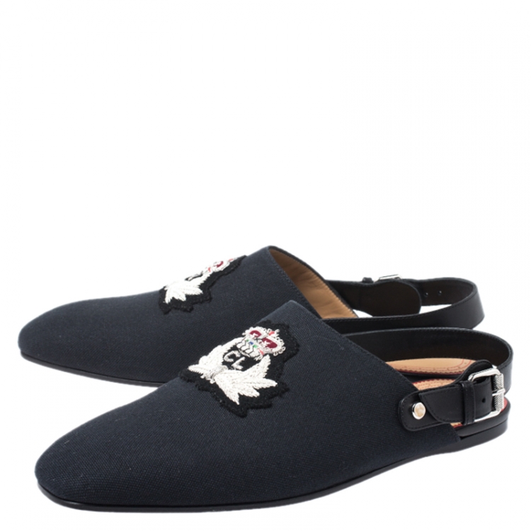 Pre Owned Christian Louboutin Blue/Black Canvas And Leather Oliveira Flats Size 40.5