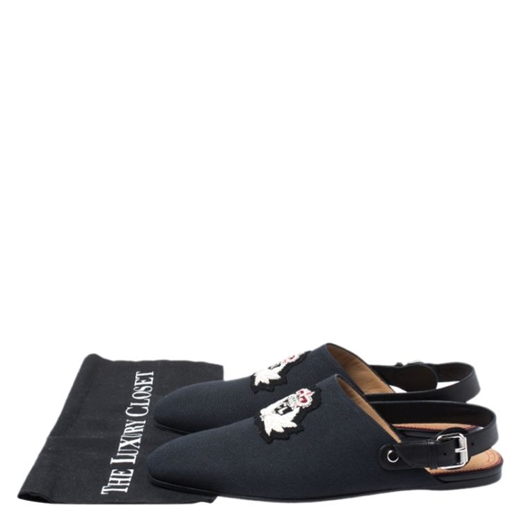Pre Owned Christian Louboutin Blue/Black Canvas And Leather Oliveira Flats Size 40.5