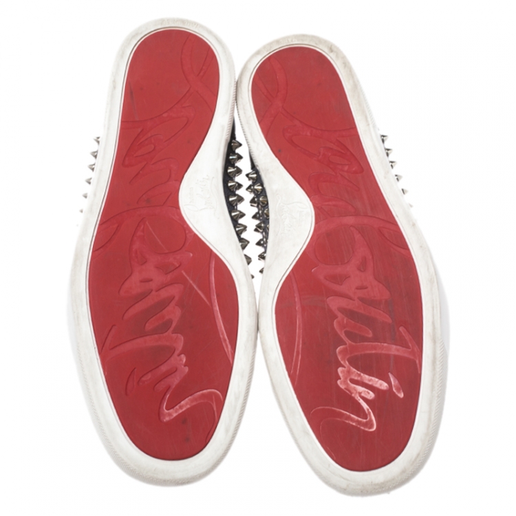 Pre Owned Christian Louboutin Multicolor Denim And Leather Louis Spikes Lace Up High Top Sneakers Size 42