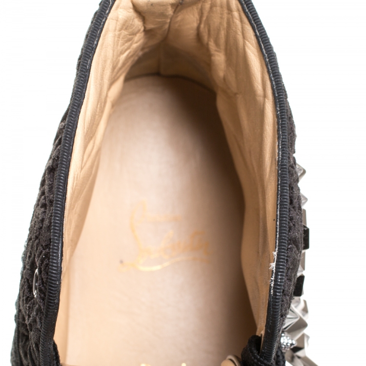 مملوكة مسبقًا Christian Louboutin Black Suede, Patent Leather And Velvet Embellished Pik Pik Louis High Top Sneakers Size 41.5
