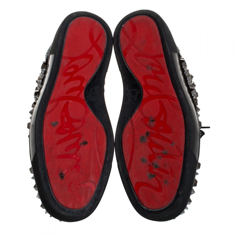 مملوكة مسبقًا Christian Louboutin Black Suede, Patent Leather And Velvet Embellished Pik Pik Louis High Top Sneakers Size 41.5