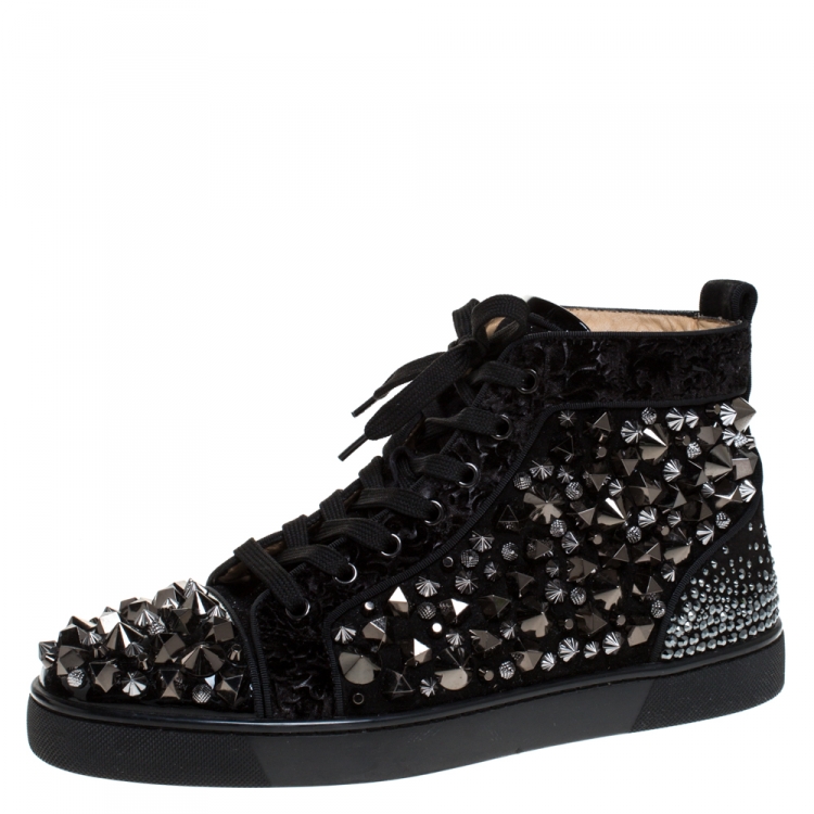 Christian Louboutin Black Patent Leather and Suede Embellished