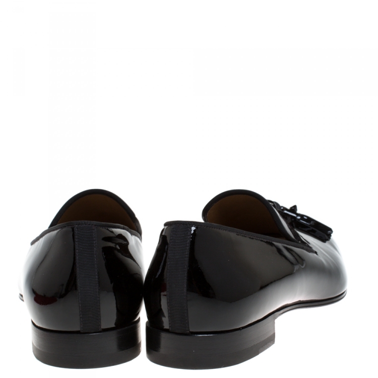 Pre Owned Christian Louboutin Black Patent Leather Dandelion Tassel Slip On Loafers Size 43.5