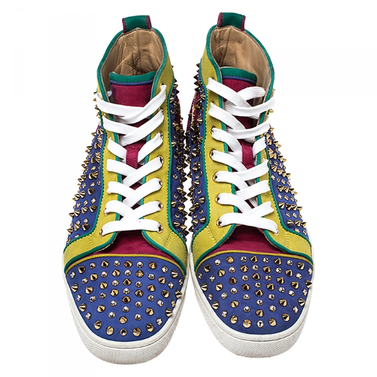 Pre Owned Christian Louboutin Multicolor Suede Louis Spikes High Top Sneakers Size 43